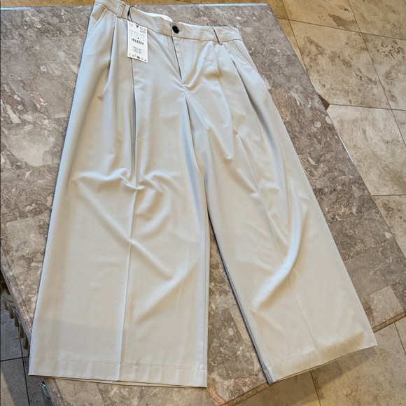 Zara Light Gray Wide Leg Pants - Picture 1 of 6